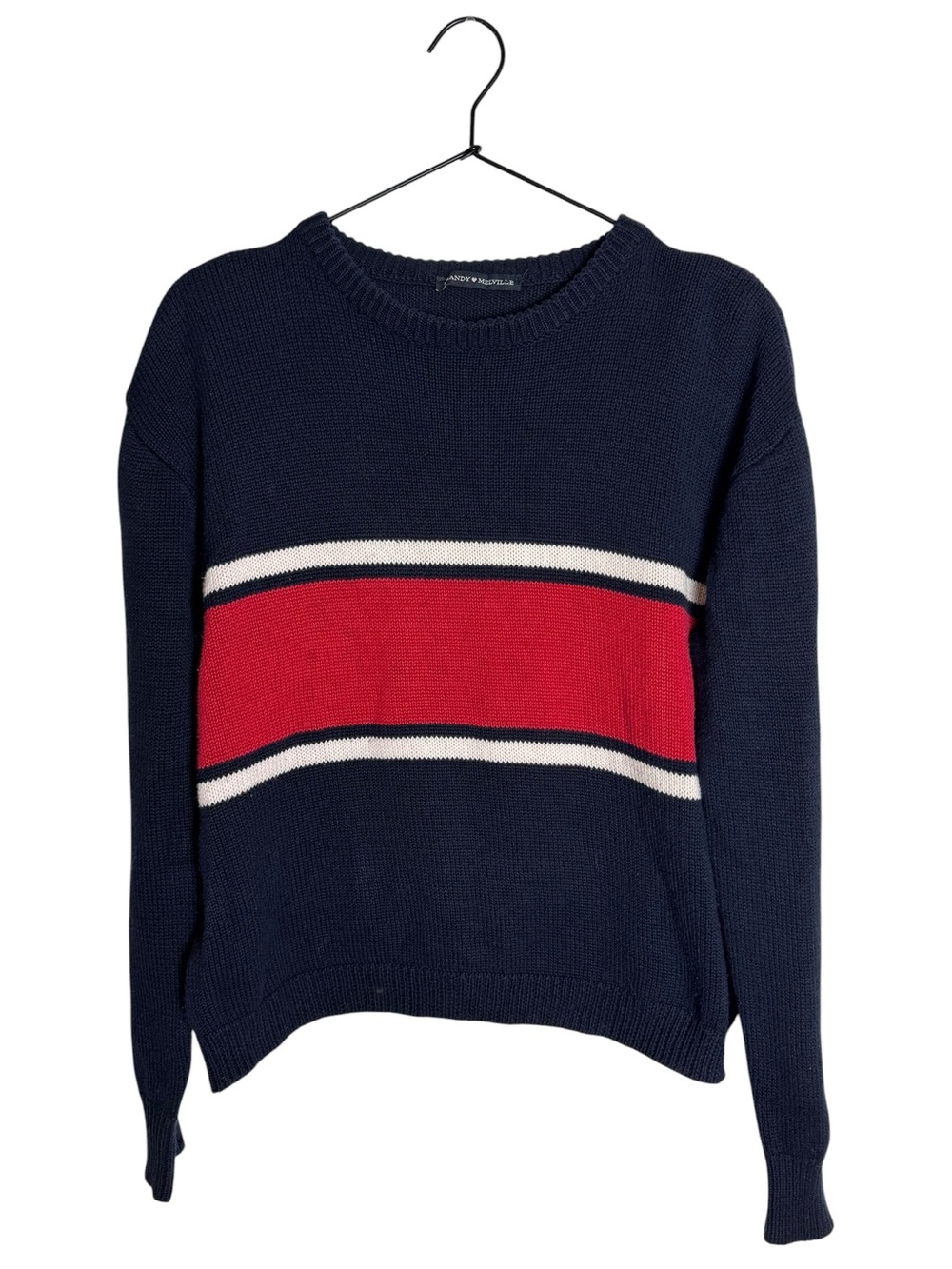 Brandy Melville Jayden Navy Blue Red White Striped Knit Sweater One Size